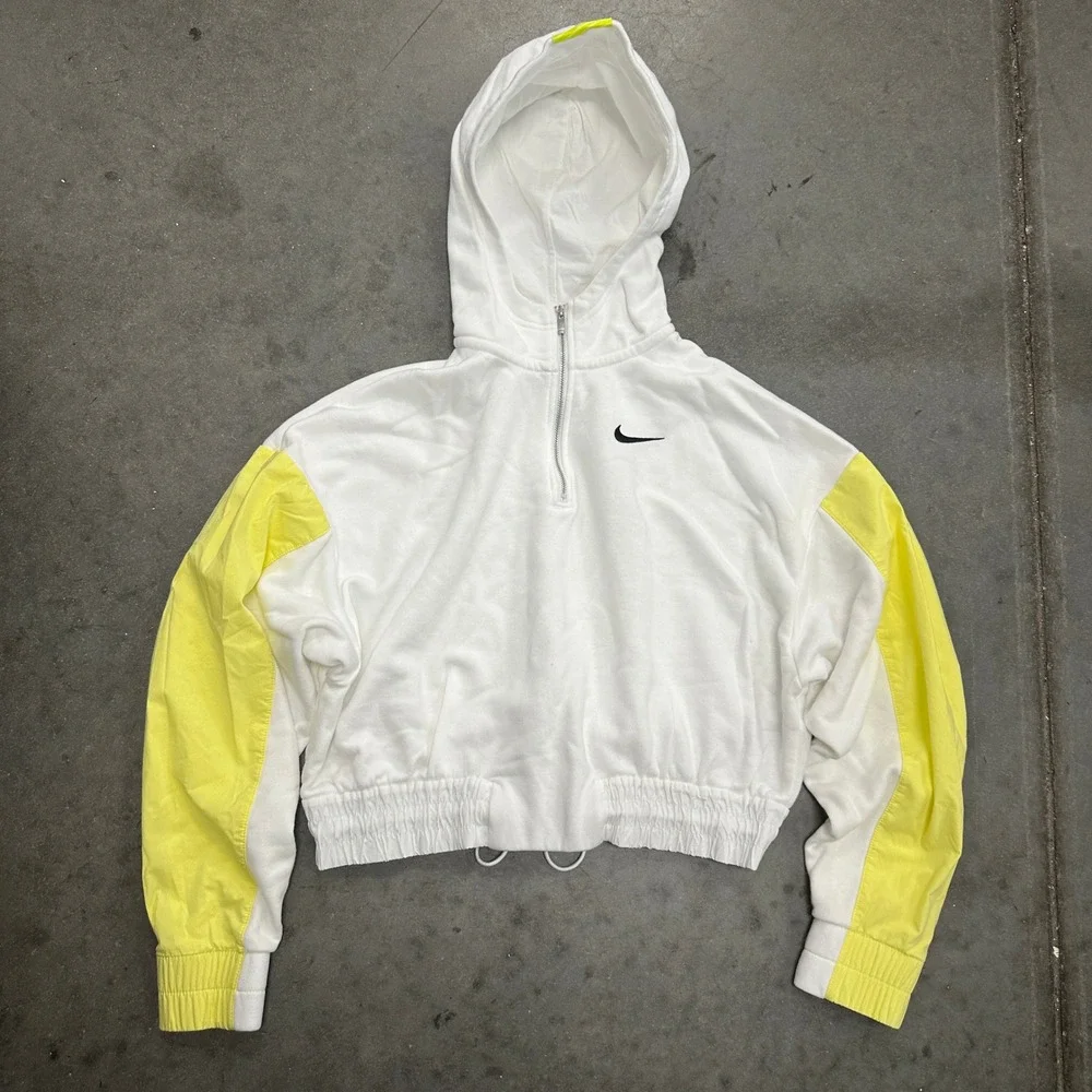 Nike Womens Quarter Zip Cropped Hoodie White Yellow Colorblock Small